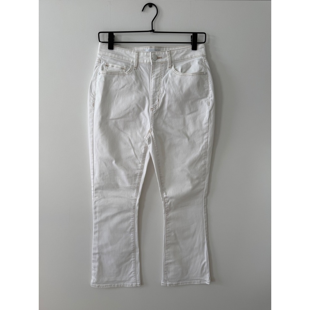 LOFT The Kick Crop White High Rise Flare Jeans Size 25 0 Stretch
